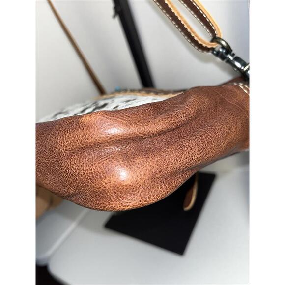 MYRA BAG Crossbody Hair On Hide Bag Brown Cream NWT Turquoise Concho - Picture 7 of 10